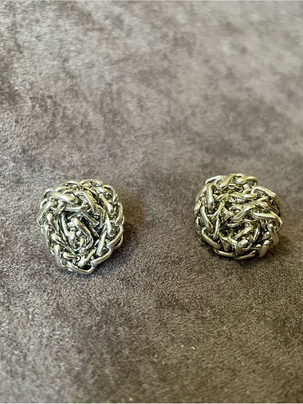Silver-Tone Knotted Chain Cluster Stud Earrings